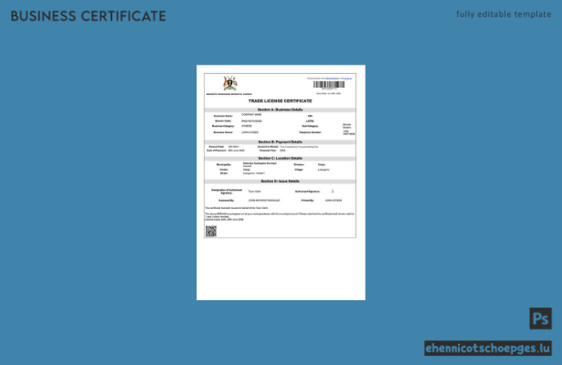 Uganda Makindye Handelslizenzzertifikat – Word- und PDF-Beispielvorschau